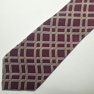 Vintage 90s CELINE Paris Macadam C-Chain Monogram Silk Necktie Burgundy & Blue